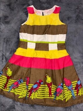 Lemon Kiss Sleeveless Stripe Dress with Parrot Border